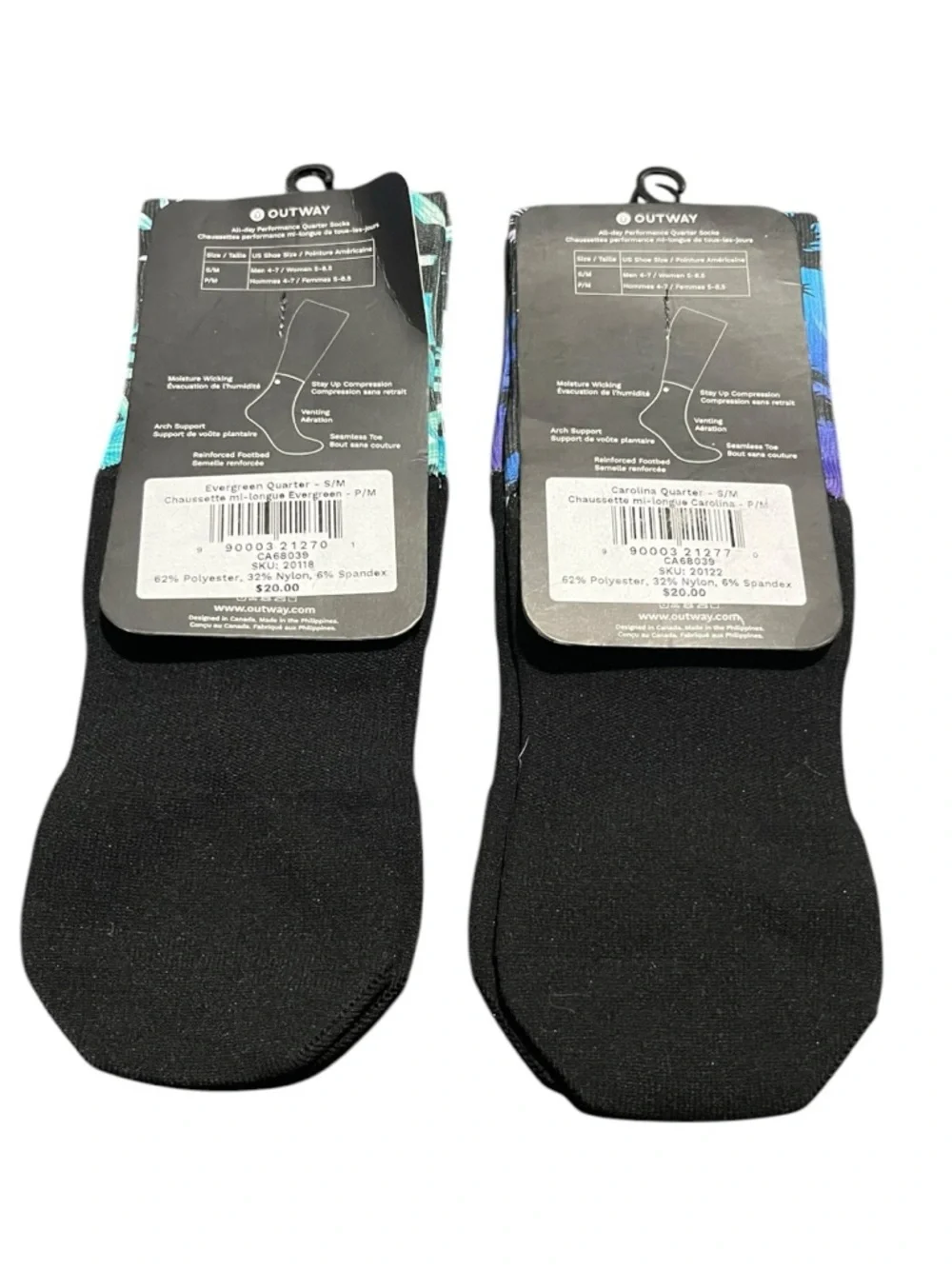 Pack of Two Tropical Quater Socks in Teal & Blue Sz S/M Women’s 5.5-8.5 Men 4-7